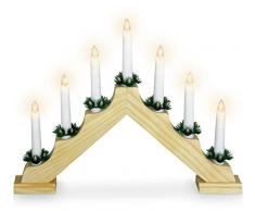 Kerzenbrücke aus Holz - Schwibbogen Lichterbogen mit 7 Kerzen Lampen - 30 cm Holz (Batteriebetrieben)