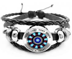 ZUWEI WU Lichtbogen Herzreaktor Iron Man Tony Stark Lederarmband (Silber)