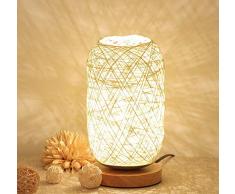 Oktober Elf Moderne Rattan-Kugel-Nachttischlampe, Deko-Lampe, dimmbar, mit LED-Leuchtmittel, warm, USB-betrieben, Schlafzimmer Schreibtischlampe, holz, beige, C