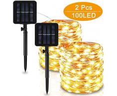 Solar Lichterkette Aussen, Vivibel 2 Stück 10M 100 LED LED Lichterkette Außen Wasserdicht KupferDraht 8 Modus Solarlichterkette Deko für Garten, Bäume, Weihnachten, Hochzeiten, Partys(Warmweiß)