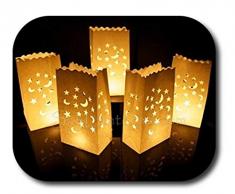 50 Stk. Lichttüten, Candle Bags, Luminaria Party & Feier Geburtstag - Mond und Sterne Design