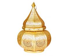 Orientalische kleine Tischlampe Lampe Malhan 38cm E27 | Marokkanische Tischlampen klein aus Metall, Lampenschirm Goldfarbig | Nachttischlampe modern, für Vintage, Retro & Landhaus Stil Design