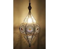 Orientalische Lampe Pendelleuchte Silber Elif 53cm E27 Lampenfassung | Marokkanische Design Hängeleuchte Leuchte aus Indien | Orient Lampen für Wohnzimmer, Küche oder Hängend über den Esstisch