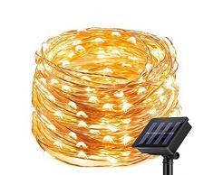 Nurkoo Solar Lichterkette Aussen, 24M 240 LED Außen IP64 Wasserdicht 1000mAh Kupferdraht Lichterketten für Weihnachten Partys Garten Hochzeiten Dekoration, Warmweiß