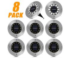 8er Solar Bodenleuchten Aussen Sylanda 12 LEDs Lampenperlen Solar Leuchte IP65 Wasserdicht Garten Landschaft Beleuchtung Edelstahl Außenleuchte Solar Path Lights für Yard Auffahrt Rasen -Kaltweiß