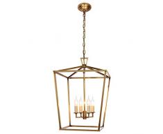 Pendelleuchte Laterne Licht 4-Light Metall Käfig Industrie Kronleuchter, Vintage Deckenleuchte Für Bauernhaus Küche Insel Foyer Halle Esszimmer, Nickel Gebürstet (Color : Gold)
