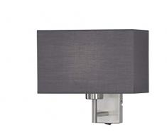 Wandleuchte KEMPTEN mit LED & Schalter, Nickel matt, Schirm ecikg grau, E27-Fassung