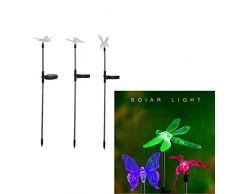 3 Pack Solar Stableuchten Gartendeko Simulation Schmetterling Kolibri Libelle Mehrfarbige Wechsel-LED Grundlandschaftslicht für Pathway Patio Yard