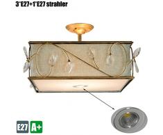 Esszimmerlampe Deckenlampe Rustikal Kronleuchter K9 Kristall Dekoration Pendelampe Platz Stoff lampenschirm Lampe Schmiedeeisen Kreative Deckenleuchte Schlafzimmer Hängelampe 4*E27