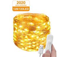 Lichterkette USB, Litogo 12M 120LED Lichterkette Draht Wasserdicht mit Schalter Fairy Lights Kupferdraht Innen/Außen Decor Lichterkette für Zimmer Weihnachten Halloween Party Hochzeit DIY -Warmweiß