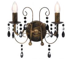 Tidyard Wandleuchte mit Perlen Wandlampe Flurlampe Treppenleuchte Kristall Lampe Leuchte Wand Beleuchtung Kronleuchter Antik-Schwarz 2xE14-Glühbirnen