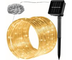 VOLTRONIC 100 LED Solar Batterie Lichterschlauch Lichterkette für innen und außen, erhältlich in: warmweiß/kaltweiß/bunt, IP44, 2 Leuchtmodi, Outdoor