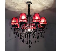 Amerikanischer Vintage-Schmiedeeisen Kronleuchter Kristall Lampe schwarz industrieller Wind kreative Studie Schlafzimmer Wohnzimmer im europäischen Stil Kronleuchter Lampe 8, schwarze Stirnband Abde