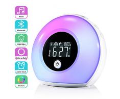 Lichtwecker mit Bluetooth Lautsprecher, ZOTO Wake Up Licht Kinderwecker mit LCD Display, 5 Farbeinstellung, 4 Helligkeit, und Vibration Induction Nachtlicht für Kinder, Schlafzimmer