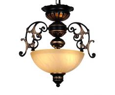 Vintage Rund Lüster Deckenleuchte Deckelampe Antik Glas Hängelampe Retro LED Kronleuchter aus Eisen Art Stil Küche Pendelleuchte mit 3xE27 Sockel für Flur Landhaus Badezimmer Bar Veranda Eingang Lampe