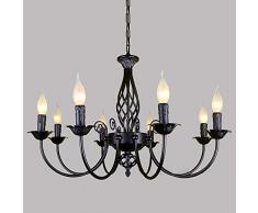 Pendelleuchte Lampenschirm Retro Restaurant Kronleuchter Klassische Anhänger Kerze Pendellampe Höhenverstellbar E14 Schmiedeeisen Hängelampe Landhausstil Wohnzimmer Einfachen Hängeleuchten,Schwarz 8