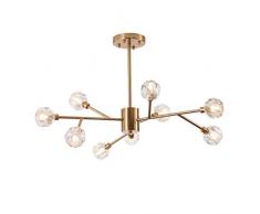 QQMXX Satellit Kronleuchter, Iron Art Transparente Kristallpendelleuchte Moderne Gold-Deckenbeleuchtung für Studie Wohnzimmer Esszimmer Schlafzimmer Bar Pendelleuchte, 9-Light