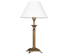 Helios Leuchten 403775/5 Vintage Lampe Leuchte | klassische Jugendstil Tischleuchte Tischlampe | Retro Schreibtischlampe echt Messing antik Altmessing | Lampenschirm weiss | 1xE14