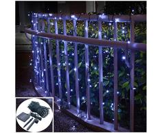 Solar Lichtervorhang Aussen,4m x 1m,200 LED,Vorhang Lichterkette für Pool Glas Zaun Handlauf Geländer Traufe Wand Pavillon Hochzeitsbogen Spielplatz Dekoration-Wasserdicht,8 Modus,Dunkelgrün-Weiß
