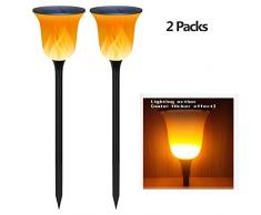 Kumiy 2 Pack Solar-Fackelleuchte für Garten, wasserdichte flackernde Flammen, Fackeln Lichter Outdoor, Landschaftsdekoration, Beleuchtung, Dämmerung zu Morgengrauen, automatisches Ein- und Ausschalten