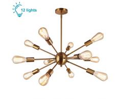 Lightess Sputnik Licht Kronleuchter Modern Gold Sputnik Pendelleuchte Vintage 12 Flammig Hängelampe Industrial Loft E27 Hängeleuchte Metall für Esszimmer Wohnzimmer Schlafzimmer Esstisch Küche