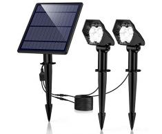 Solar Gartenleuchte Solar Strahler 2 Stück, Ultrahelle 3 Helligkeitsstufe IP65 Wasserdicht, Hocheffiziente Solar Panel Automatische EIN/Aus Solarlampe mit Erdspieß für Gärten, Bäume, Sträucher, Wand
