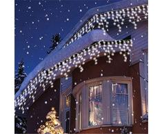 600er LED 15m Eisregen Lichterkette Lichtervorhang Eiszapfen Außen Innen Deko für Garten Party Hochzeit Strombetrieben mit Stecker Gresonic [Energieklasse A+] (Kaltweiß, Timer)