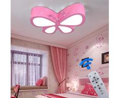 LED Deckenlampe Dimmbar Kinderzimmerlampe Schmetterling Deckenleuchte Mädchen Schlafzimmer Lampen Fernbedienung, Eisen Acryl-schirm Lampe Esszimmer Bad Küche Decken Leuchten L50*W40*H10cm (Pink)