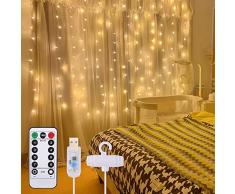 Lichtervorhang 3x3M, Infankey 300LED USB Lichterketten Vorhang mit Fernbedienung, 8 Modi & Timer, IP44 Wasserdicht für Innen und Außen Deko, Schlafzimmer, Garten, Party