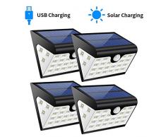 Solarleuchten Garten 28 LED mit Bewegungsmelder Solar Wandleuchte 3 Seite 3 Modi Super Hell Solarleuchten Weitwinkel IP65 Wasserdicht Unterstützung Solar Laden oder USB-Kabel Laden für Flur Wand usw