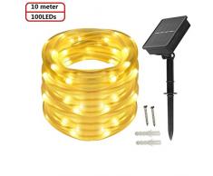Tragbar Solar Lichtschlauch Lichterkette, 12m 100 LEDs, Wasserdicht IP65,Außenlichterkette, LED Lichterketten Für Hochzeit, Party und Weihnachten, Weihnachtsbeleuchtung, Warmweiß