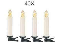 40x Mini kabellose LED Mini Christbaumkerzen LED Christbaumkerzen Basis-Set mit Kerzen und IR-Fernbedienung Wasserdichte LED Weihnachtskerzen mit LED Kerzen (40 er)