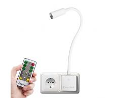 Weiß LED Nachttischlampe Nachtlicht Steckdose Lampe Schwanenhals Dimmbar mit Fernbedienung 3W 280Lm Tageslicht 5000K 1er Lampe und 1er Fernbedienung von Enuotek