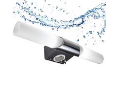 LED Spiegelleuchte, 2 flammig, Chrom, Kippschalter, Steckdose, Badezimmer-Leuchte, inkl. 2 x 5 W Leuchtmittel, E14 Fassung, IP20, Ø 75 mm