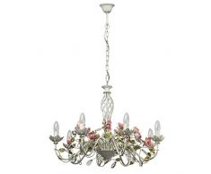 MW-Light 421012508 Florentiner Kerzen Kronleuchter Weiß Metall Grün Keramik Blumen Blätter mit Kristall 8 Flammig E14 x 40W