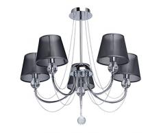 MW-Light 684010305 Jugendstil Kronleuchter Modern Metall Chrom Schirmchen Schwarz mit Kristall 5 Flammig x 40W E14