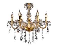 SAILUN® Kristall Kronleuchter Klassisch Hängeleuchte Golden Pendelleuchte Deckenleuchte antik Messing Kristall Lüster 6-flammig E14 (6 Lichter)