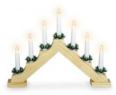 Holz Schwibbogen mit 7 LED Kerzen und Timer - 39,5 x 31 cm - Batterie Adventsleuchter Lichterbogen Kerzenbrücke Fenster Deko