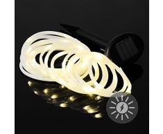 Nexos Lichterschlauch Solar 50 LED warm weiß Pavillon Beleuchtung 5 m Gartenbeleuchtung Solarlichterkette Außenlichterkette Akku Wieder aufladbar