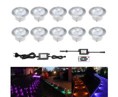 Treppen Bodeneinbaustrahler 10er Set, RGB Farbwechsel-LED Terrasse Licht IP67 Wasserdicht Terrassen Einbaustrahler Ø60mm Aussen LED Bodeneinbauleuchten, DC 12V 1W Küche Garten LED Einbaustrahler