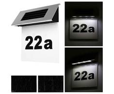 Alaskaprint Solar beleuchtete Hausnummer mit 4 LEDs Beleuchtung Hausnummernleuchte mit LED Leuchte beleuchtet Dämmerungsschalter Bewegungsmelder aus Edelstahl