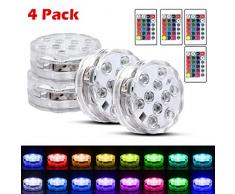 Wasserdichte LED Unterwasserlicht Wasserdichte LED Leuchten 16 Farben RGB Unterwasserbeleuchtung für Vasenbasis, Teich, Schwimmbad, Halloween, Weihnachten und Heimdekorationen (4er-Pack)