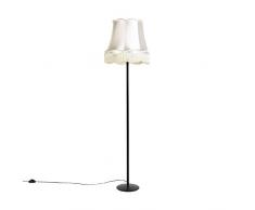 QAZQA Landhaus/Vintage/Rustikal Retro Stehleuchte/Stehlampe/Standleuchte/Lampe/Leuchte schwarz mit Oma Schatten Creme 45 cm - Simplo/Innenbeleuchtung/Wohnzimmerlampe/Schlafzimmer Sta