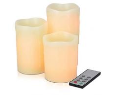 Navaris 3x LED Wachskerzen mit Fernbedienung - warmweiß - Flacker Effekt Dimmer Timer - LED Kerzen Set aus echtem Wachs - Deko LED Echtwachskerzen