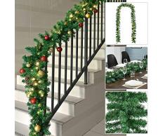 Juskys Weihnachtsgirlande künstlich mit LED Lichterkette | 5m | 100 Lichter warmweiß | IP44 Innen | grün | Weihnachten Girlande Weihnachtsdeko