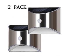 Solarleuchte LED Solar Wandleuchte für Garten Innenhof Weg, Zaun Treppen Edelstahl Wasserdicht Außenleuchte mit Bewegungsmelder kalt weiß