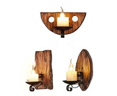E14 Vintage Wandleuchte Retro Kerzen Form Wandleuchte Holz Eisen Lampe Schwarz Klassisch Leuchte Aus Holz-lampe Deckenleuchte Wandbeleuchtung für Treppen Flur Aisle Loft Bar Schlafzimmer (B)