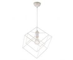 Geometrische Hängende Pendelleuchten 1 x CUBE Weiss 1-Flammig, E27 Fassung, Retro Stil, Deckenleuchte, Deckenlampe, Kronleuchter aus Stahl/Draht - ohne Leuchtmittel