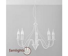famlights Bennet Kronleuchter aus Stahl in Weiß, 5 x E14-Fassung | Deckenleuchte edel Wohnzimmer-Leuchte Flurleuchte Vintage Küchen-Leuchte Industrial Flurlicht Umkleide shabby chic