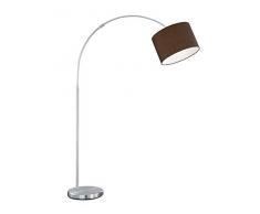lightling modern Bogenleuchte in nickel matt, Stoffschirm braun, 1 x E27 max. 60W, ø 30 cm, Höhe: 150-215 cm